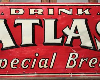 1932 Atlas Brewing Tin Advertising Sign