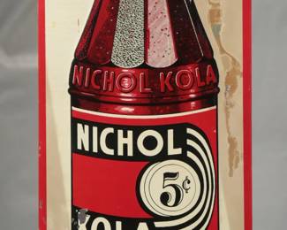 Nichol Kola 5¢ Embossed Tin Sign, c. 1936