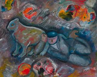 1045
Sandro Chia
(b. 1946)
"The Boy Painter," 1982
Oil, collage, cardboard, paint tube, and mixed media on board
Signed lower right: Chia; signed again, titled, and dated 1982, all verso
Sight: 38.5" H x 45" W
Estimate: $25,000 - $35,000
