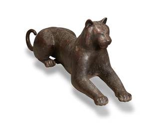 1111
Gwynn Murrill
(b. 1942)
Recumbent tiger
Patinated bronze
Appears unmarked
Figure: 32.75" H x 101" W x 24.5" D
Estimate: $7,000 - $9,000
