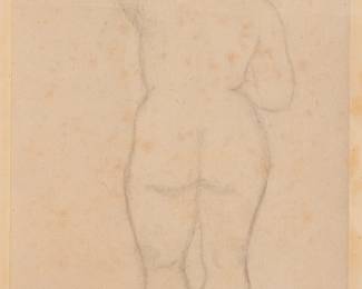 1103
Aristide Maillol
(1861-1944)
Standing nude
Graphite on laid paper, without watermark, laid to paper
Monogrammed in graphite, lower right
Sheet: 12.75" H x 8.875" W; Support sheet: 18" H x 13.75" W
Estimate: $800 - $1,200