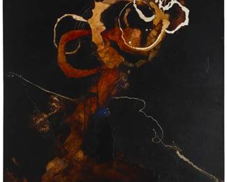 1131
Babak Emanuel
(b. 1966)
"Spilling Open I (Tree of Life)"
Acrylic, ink, and paraffin on canvas
Signed and titled in pencil, verso: Babak Emanuel
75" H x 52" W
Estimate: $3,000 - $5,000