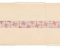 1096
Allan McCollum
(b. 1944)
Untitled, 1974
Screenprint in colors with glitter on nine pieces of joined sheets of spiral-edged wove paper laid to a single wove paper support sheet
A bon à tirer impression, aside from the edition of 50
Signed, dated, and inscribed in pencil along the lower edge: Allan McCollum 74 / B.A.T.; Cirrus Editions, Los Angeles, CA, pub., with their blindstamp in the lower left margin corner; with the Cirrus Editions work number, 77cs-AM73, in pencil, verso
Overall: 6" H x 33.5" W
Estimate: $1,000 - $1,500