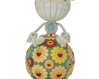 1004
Takashi Murakami
(b. 1962)
"Oval (Mr. Wink, Cosmos Ball)," 2000
Colored plastic, vinyl, and mini CD
From the edition of 3,000 published by the Peter Norton Family Christmas Project, Santa Monica, CA
Signed and dated in the molded manufacturer's mark to underside: by Takashi Murakami / Produced by CUBE / Peter Norton Family Christmas Project
Containing a mini CD with music by artist Zakyumiko
105" H x 7.25" W x 7.25" D
Estimate: $1,000 - $1,500