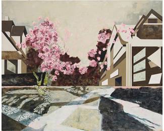 1142
Matty Byloos
(b. 1974)
"Hancock Park #7," 2005
Acrylic and enamel on mahogany panel
Signed and dated (twice), verso: M Byloos / © 2005
66" H x 82" W
Estimate: $1,200 - $1,800