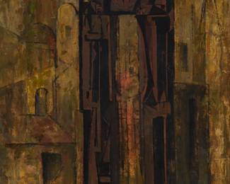 1052
Hans Burkhardt
(1904-1994)
Architectural composition, 1951
Oil on canvas
Signed and dated lower right: H. Burkhardt 51
38" H x 26" W
Estimate: $5,000 - $7,000