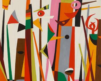 1044
Tobias Musicant
(1921-2004)
"The Flame," circa 1945-50
Oil on Masonite
Signed upper right: Musicant; titled and dated on a gallery label affixed verso
24" H x 20" W
Estimate: $3,000 - $5,000