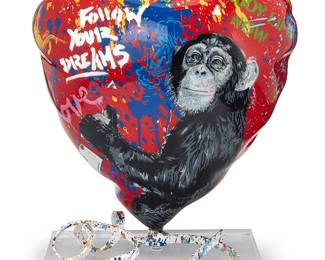 1006
Mr. Brainwash
(b. 1966)
"Balloon Heart"
Fiberglass and mixed media mounted on acrylic stand
Unsigned
Balloon: 16" H x 14" W x 7.25" D; Overall: 17.25" H x 14" W x 9" D
Estimate: $4,000 - $6,000