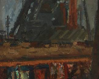 1053
Hans Burkhardt
(1904-1994)
Industrial scene, 1948
Oil on canvas
Signed and dated lower right: H. Burkhardt 48
20.25" H x 11.75" W
Estimate: $1,000 - $2,000
