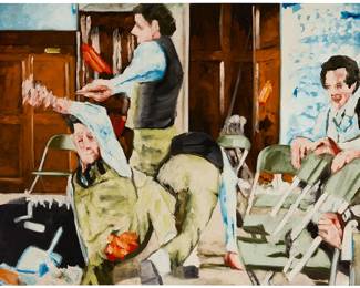 1143
Faris McReynolds
(b. 1977)
"Guest Speaker," 2006
Oil on canvas
Signed, titled, and dated on the canvas overlap: Faris 2006
52" H x 68" W
Estimate: $1,500 - $2,000