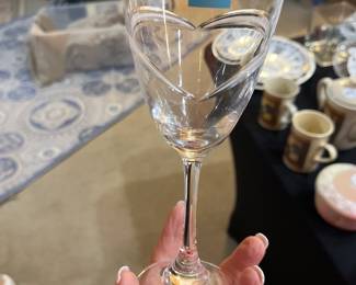 Hoya Japan Crystal champagne crystal glasses with heart. Perfect for wedding/anniversary 