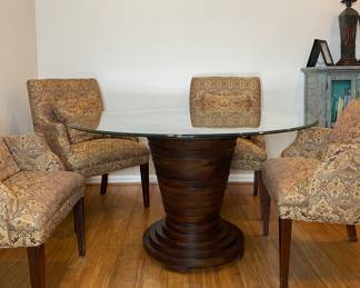 Glass top dining table w 4 upholstered armchairs