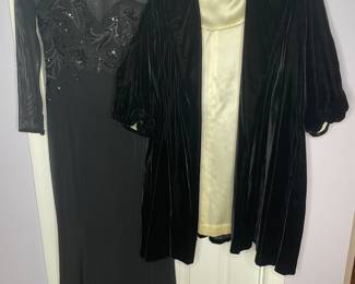 Velour coat jacket & beaded mesh gown 