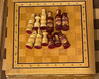 Wood carved chess set