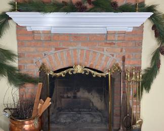 Brass fireplace screen & tools