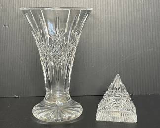 Waterford crystal vase & paperweight 