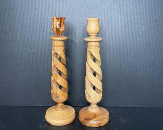 Turned wood candlesticks 