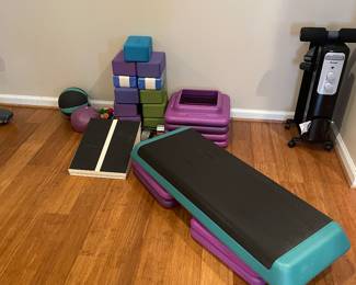 Yoga bricks, steps, medicine balls