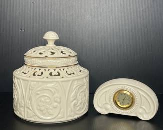 Lenox lidded dish & clock 