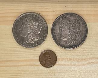 1880 & 1883 Morgan Dollars, 1938 wheat penny