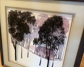 Framed Painted Glass Shadow Box Art by Virgil Thrasher.  Signed and Dated 1977.