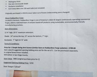 Hubbarton Forge Swing Arm Lamps 2 available.