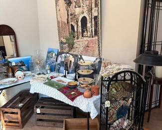 Wine Rack, Wine Crates, Tapestry (Cat in the Window).  