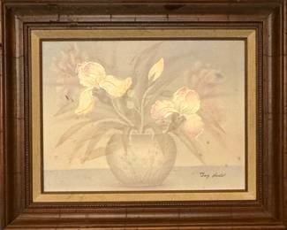 Jay Howell Floral Print in Wood Frame – Mid-Century Wall Art Decor