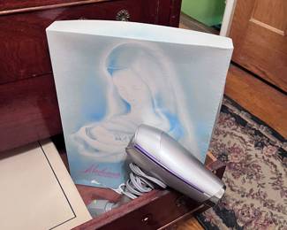 Vintage “Madonna and Child” Framed Art Print with Compact Hair Dryer – Decorative & Household Lo
