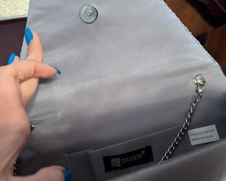 Dasein Silver Evening Clutch with Chain Strap – 100% Polyester