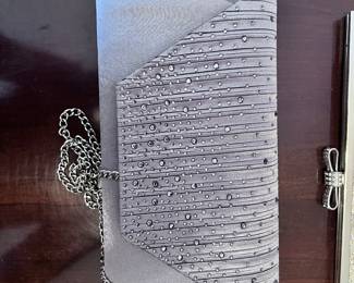 Silver Rhinestone Evening Clutch Purse