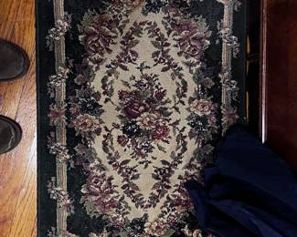 Set of 3 Vintage Floral Persian-Style Rugs – Matching Black & Burgundy Accent Rugs
