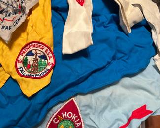 Vintage Boy Scouts uniforms and patches from Owasippe Lodge and Cahokia Chapter  from 1960s neckerchiefs, vest and green garrison caps