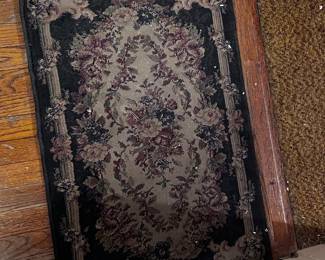 Set of 3 Vintage Floral Persian-Style Rugs – Matching Black & Burgundy Accent Rugs