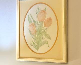 Vintage Framed Floral Print – Peach Tulips Wall Art