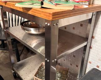 Stainless Steel Kitchen Cart with Wood Top – Heavy-Duty Storage Shelves