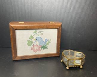 Needlepoint box & glass trinket box