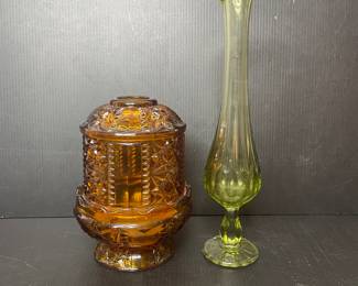Indiana Glass fairy lamp & Fenton swung vase vtg