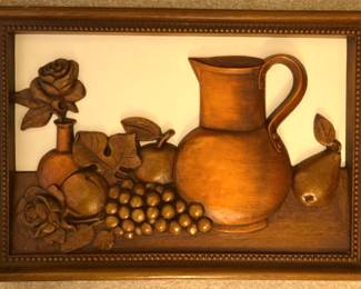 Carved wood wall art vtg