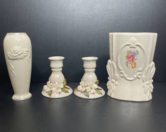 Lenox bud vase, Norcrest Japan Capodimonte candlesticks vtg