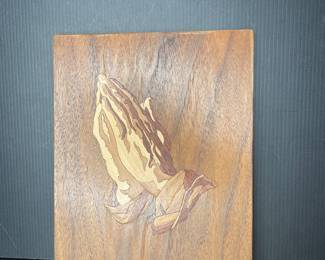 Wood marquetry praying hands vtg