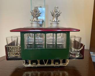 Vtg. Trolley car bar set and music box