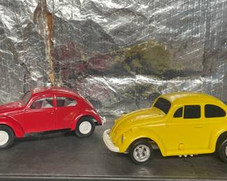 Tonka Volkswagen Beetle toy car, Aurora Imposters Volkswagen Beetle toy car vtg