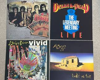 Album cover art vintage: Traveling Wiburies. Dylan & Dead, Living Colour, Midnight Oil