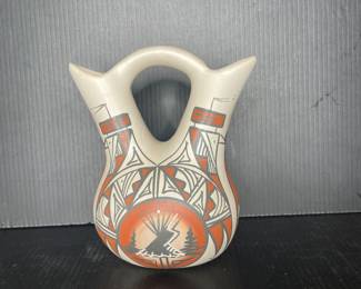 Native American Acoma Pueblo wedding vase, signed A. Nesb
