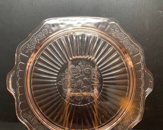 Pink depression glass plate vtg