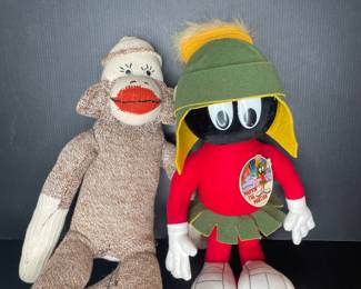 Sock monkey and Marvin the Martian plush