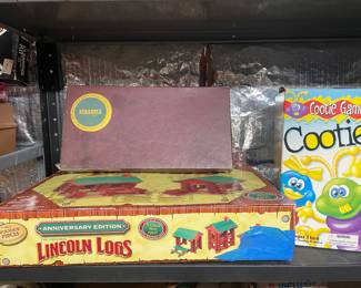 Lincoln logs, Scrabble and Cootie games