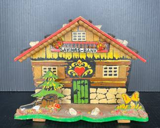 German chalet-style coin bank vtg