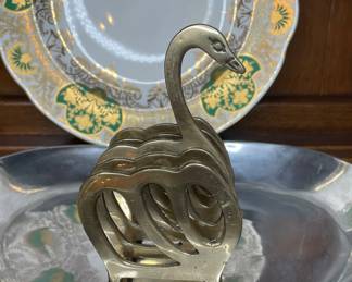 Vtg. brass swan toast rack